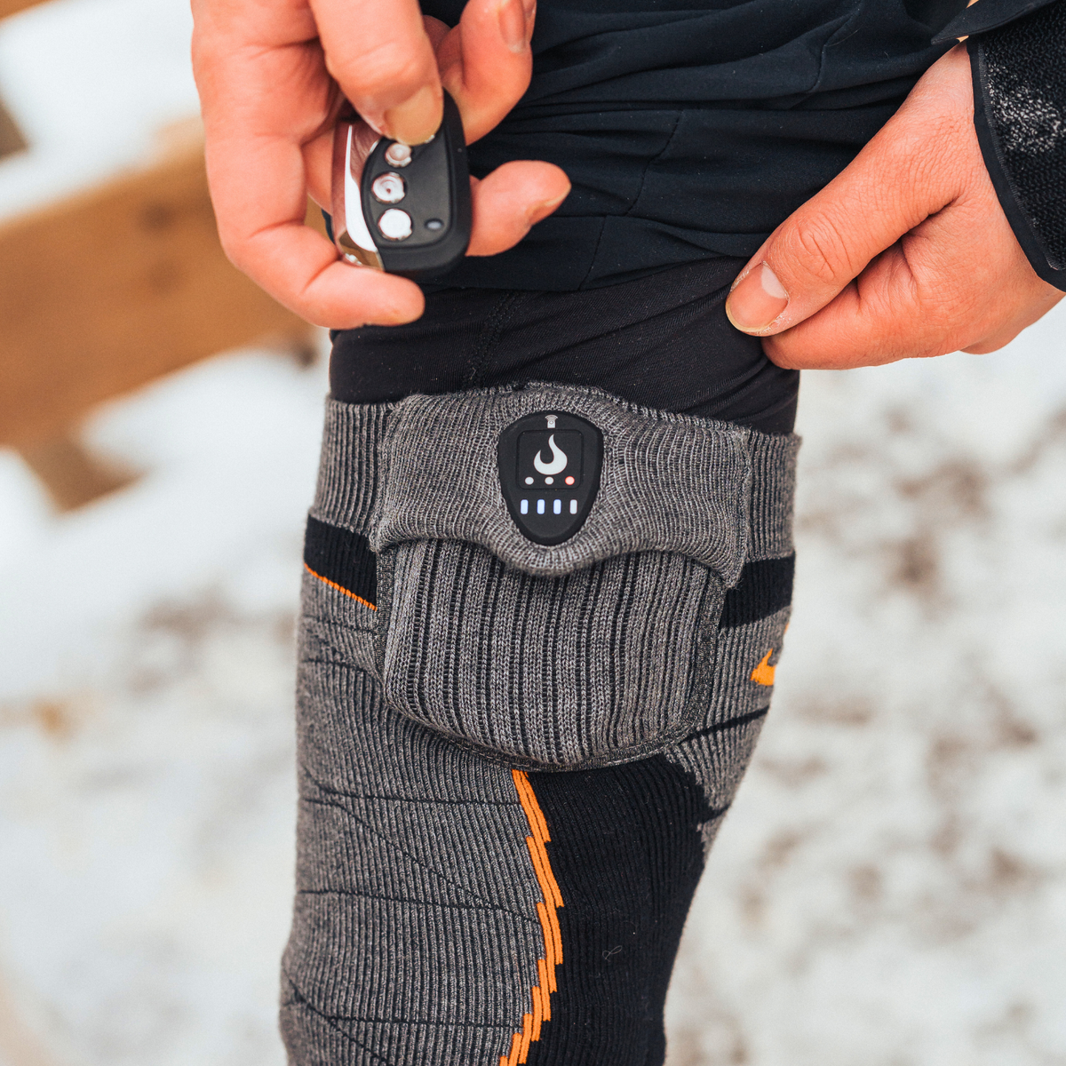 Merino Wool+ Heated Socks – Midweight remote control intensity volume button