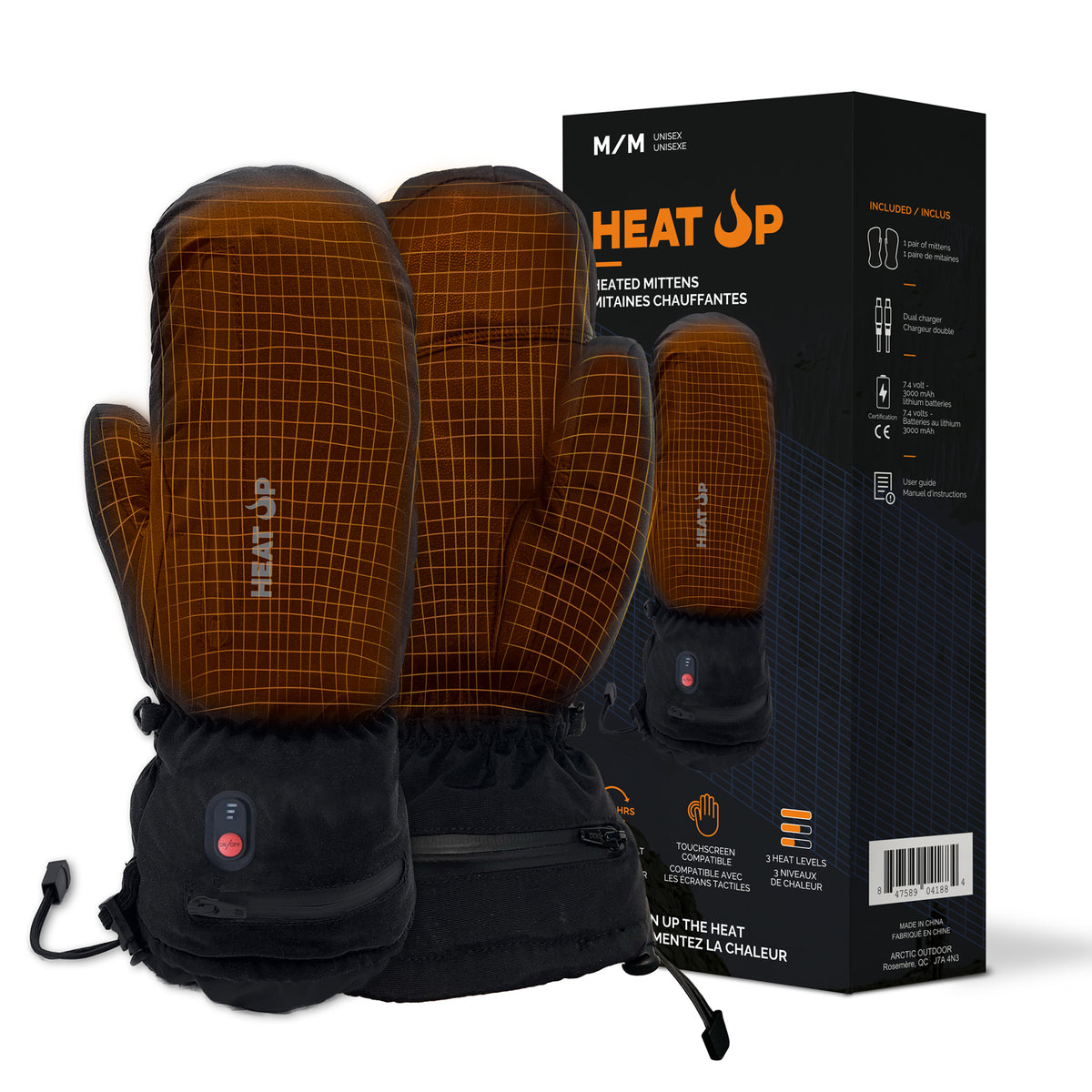 Heated Mittens - MOUNTAIN series - Unisex top /palm heated parts