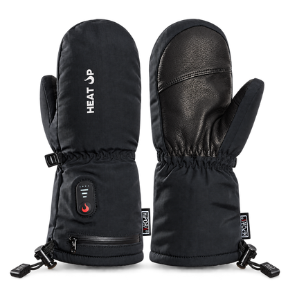 Mitaines chauffantes Junior Heat Up, dessus et paume en cuir, sur fond gris foncé