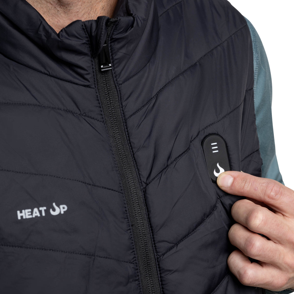 Men’s Heated Vest – Mountain Series on/off intensity volume button