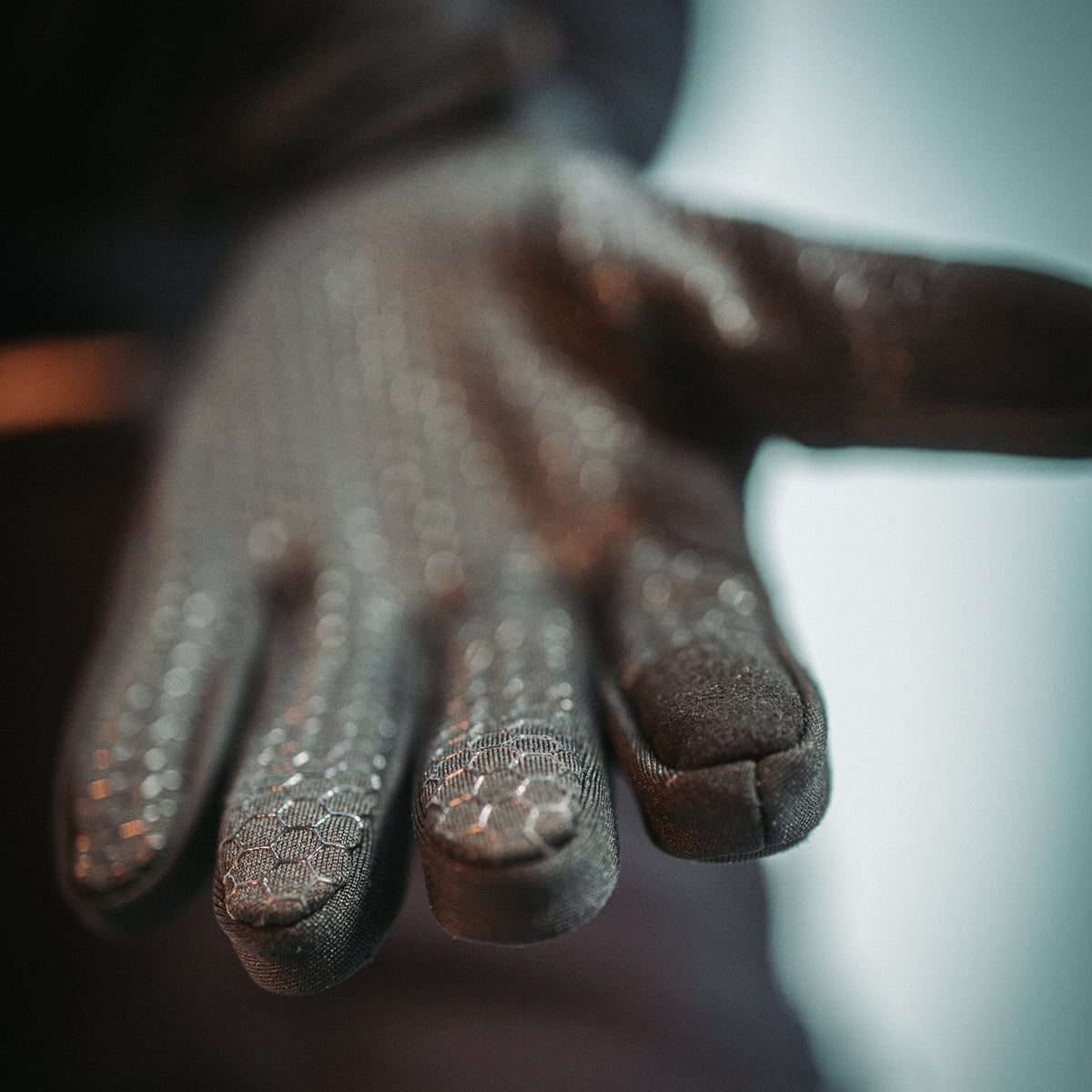 Close-up of the silicone grip palm on a Heat Up Active heated glove