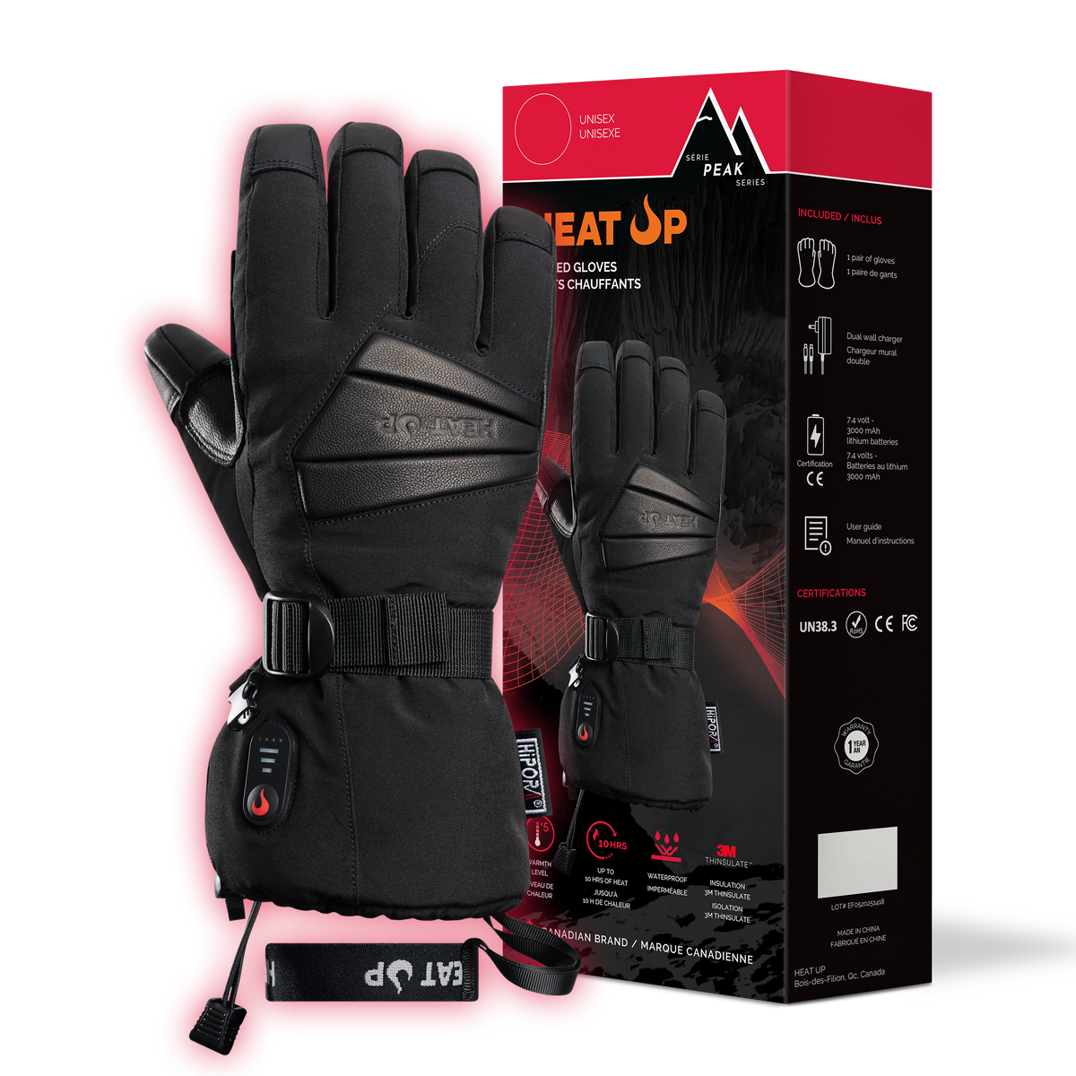 Heat Up Peak heated gloves with their retail box