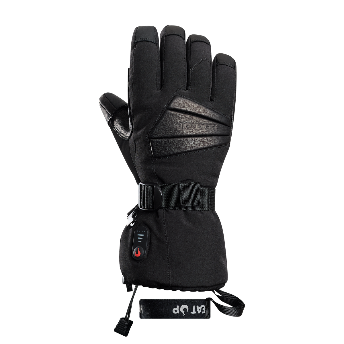 Heat Up Peak heated glove, back of hand with long cuff, strap and wrist leash