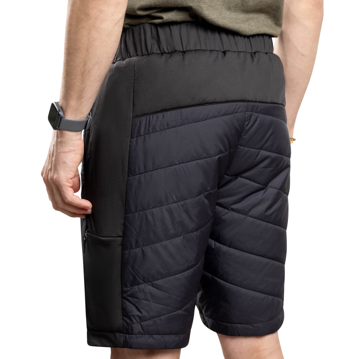 heatup heated shorts mointain series front view pocket worn by a person 